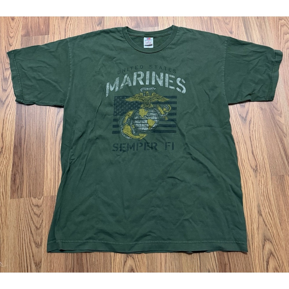 US Marines T-Shirt Mens Extra Large Semper Fi Bayside Made In USA